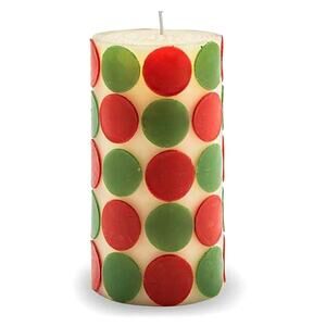 Mackenzie Childs Macrodot 6" Red & Green Pillar Candle NEW